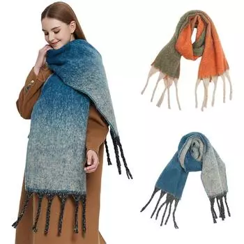 Кисточка градиент пряжа грубый сохраняющий тепло шарф круглый зимний утолщенный цветной шарф 185*40cm