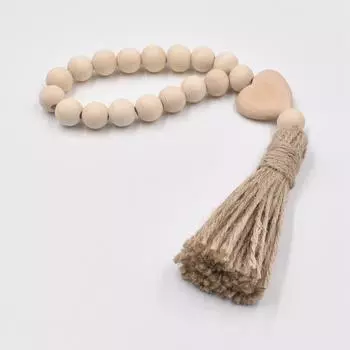 Кисточка из бисера, деревянная бусина, бревно, цветная настенная подвеска в форме сердца, украшение для дома, тканый кулон, пеньковая веревка, гирлянда, деревенский стиль 28cm