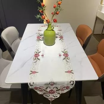 Кисточка Настольный флаг Простой Белый Вышитый Полиэстер Ткань ТВ Тумба Прямоугольная Европейская Скатерть 40*120
