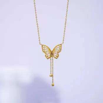 Кисточка Ожерелье с шестью бусинами и бабочкой Женское Легкая роскошь Простое Универсальное Темпераментный Полый кулон
