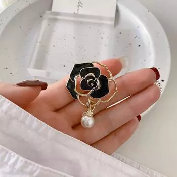 Кисточка с выемкой в виде цветка для девочек, значки, булавки, корейские эмалевые булавки, воротнички, женские броши-камелии чёрный