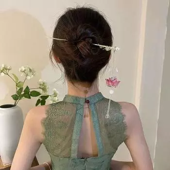 Кисточка светодиодная заколка для волос жемчужный светящийся лотос шпилька винтажный фонарь палочка для волос для девочек розовый