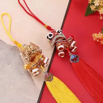 Кисточка Танец Льва Креативные Украшения Lucky Lion Wake Брелок для ключей Танец Льва Автомобильная Подвеска Домашний Декор красный