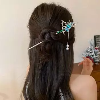 Кисточка Вилка для волос Бабочка Палочка для волос Палочки для еды Бабочка Заколка для волос Ханьфу для женщин/девочек 1Pc