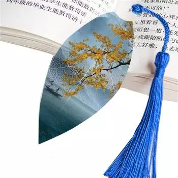 Кисточка в китайском стиле Красивая эстетическая закладка с прожилками листьев Закладка из листьев Закладки из бумаги Cilp 10