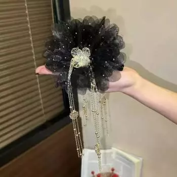 Кисточка Заколка для волос Пион Цветок Зажим для волос Элегантный Захватывающий Зажим Женщины 11CM чёрный