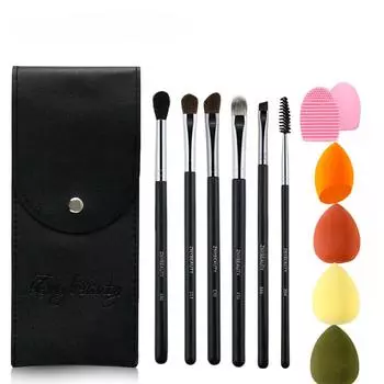 Кисточки для макияжа: 6 кистей для теней, кисть для растушевки теней для носа, мягкая кисть для бровей из шерсти животных, кисть для тонального крема и кисть для рассыпчатой пудры.
