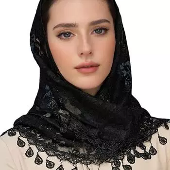 Кисточки Кружевная Мантилья Вуаль Церковный Головной Платок Католическая Свадебная Вуаль Часовня Церковная Шаль Накидка для Различных Торжественных Мероприятий чёрный