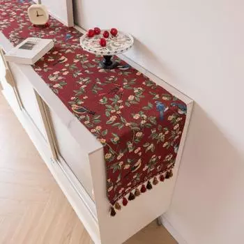 Кисточки Ретро дорожка для стола, жаккардовый узор с изображением красной иволги, украшение стола, цветочное украшение для рождественской кухни, обеденного стола, домашнего праздника 33x120cm