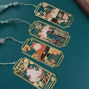 Кисточки с полыми кошачьими закладками, цветочные закладки в китайском стиле, студенческие канцелярские принадлежности 1