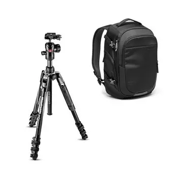 Kit Manfrotto Befree Advance Aluminum Travel Tripod with Ball Advanced Gear III Backpack with Interchangeable Padded Divider and Tripod Attachment