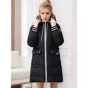 Китай Европа пуховая хлопковая подстежка женские средние и длинные свободные зимние пальто утолщенные хлопковые подстежки одежда для хлеба хлопковые подстежки S [Recommended 80-47.5kg] жёлтый