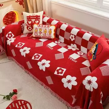 Китай красный синель диван чехол ткань диван одеяло чехол полное покрытие универсальный диван полотенце чехол пыленепроницаемый диван наволочка 180x130cm 1pcs