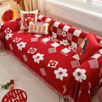 Китай красный синель диван чехол ткань диван одеяло чехол полное покрытие универсальный диван полотенце чехол пыленепроницаемый диван наволочка 180x130cm 1pcs