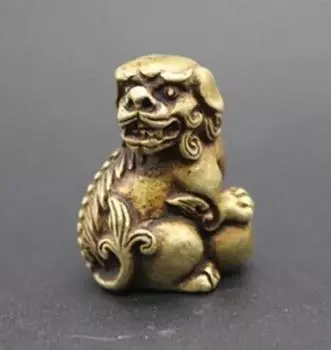 Китайская архаичная резная народная классическая маленькая статуя из чистой меди, латуни, бронзового льва