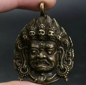 Китайская бронза Тантра Махакала Гневное Божество Амулет Подвеска Подвеска с головой Будды Статуя изгнания злых духов