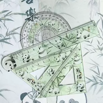 Китайская древняя каллиграфия Прозрачная линейка из 4 частей для студентов Прямая линейка Треугольная линейка Транспортир Назад к школьным принадлежностям