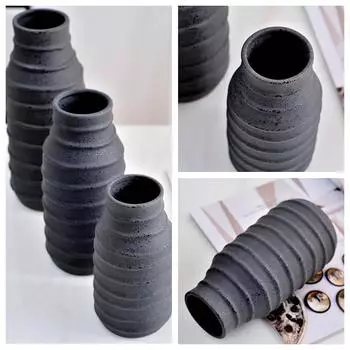 Китайская дзенская керамическая ваза, черная цветочная ваза, буддийская ваза из искусственного камня, зернистая ваза для домашнего декора, настольный гидропонный горшок