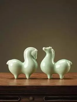 Китайская фарфоровая статуэтка лошади, винтаж, декоративное керамическое искусство, креативные украшения в стиле дзен, талисман