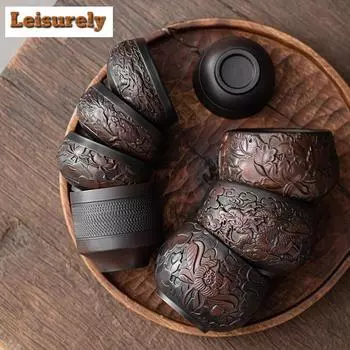 Китайская фиолетовая керамическая чашка Цинси, чайная чаша ручной работы с гравировкой, чашка для медитации в стиле дзен, керамическая кружка для дегустации, чайный сервиз в стиле кунг-фу