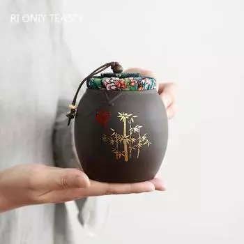 Китайская герметичная фиолетовая глиняная банка для чая из цветков сливы, банка для чая из бамбуковых листьев, дорожные коробки для чая, контейнер для хранения Тегуаньинь, чайная утварь 9.5x12cm