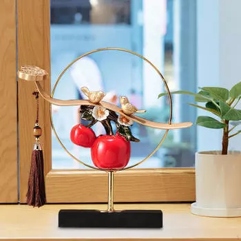 Китайская хурма и фигурка Жуйи, 11x2,7x11,8 дюйма, декоративная витрина, скульптурный стол Ши Цзы Red Persimmon