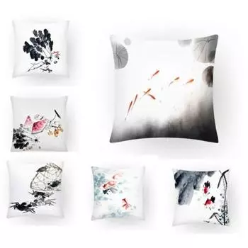 Китайская картина тушью, украшение на подушку, удобная квадратная подушка, украшение на подушку 40x40cm