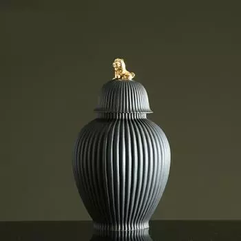 Китайская керамическая банка для хранения, декоративная ваза, герметичная банка для домашнего обихода, современное украшение для гостиной, креативная крышка в виде льва, банка для имбиря