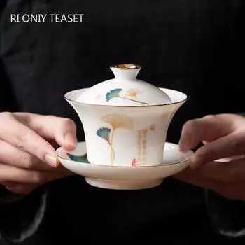 Китайская керамическая чайная чашка гайвань ручной работы, расписанная вручную белая фарфоровая чайная супница, дорожная чайная чаша, аксессуары для домашней чайной посуды