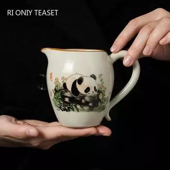 Китайская керамическая чашка для жарки в печи Ru, ситечко для чая, расписанная вручную панда, чайница, разделитель воды для чая, бытовая посуда, аксессуары для чая