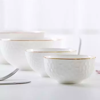 Китайская керамическая посуда Бытовая миска для лапши Костяной фарфор Большая суповая миска Золотая кромка Салатная миска для пасты 8 дюймов Кухонная посуда для выпечки
