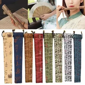 Китайская кисть складной веер сумка парча флейта защитный чехол плакаты 5.5x29.2cm-1