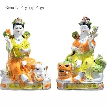 Китайская классическая керамическая статуя Будды Манджушри Бодхисаттвы, украшение для дома, гостиной, украшение для фэн-шуй