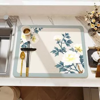 Китайская классическая кухня, впитывающий дренажный коврик, коврик для сушки посуды, резиновый дренажный коврик для посуды, чашки, бутылки, коврик для посуды 30X40cm