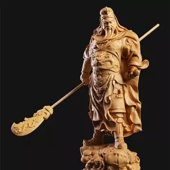 Китайская классическая резная статуэтка Гуань Гун из цельного дерева и антикварная фигурка для украшения гостиной и офиса 12cm