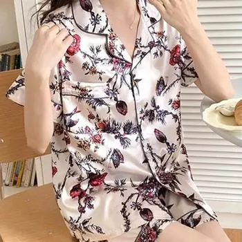 Китайская классическая женская пижама с цветочным принтом и тушью, элегантная, в старинном стиле, эстетичная, ночная рубашка, летние дома M белый