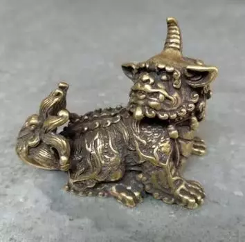 Китайская коллекция архаичная латунная маленькая статуя единорога