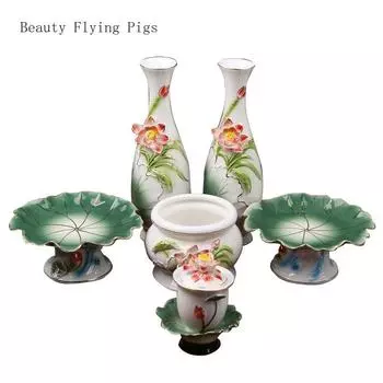 Китайская креативная керамическая курильница, курильница для подношений благовоний, ваза для цветов, фруктовая тарелка, чашка, украшение набора Будды