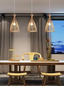 Китайская люстра ручной работы, плетеная бамбуковая подвесная лампа, домашнее освещение, украшение для кухни, гостиной, плетеная подвеска, телесная