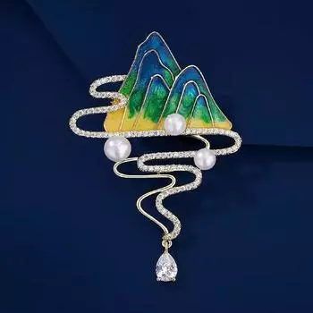 Китайская мода Wanli Mountains And Rivers Брошь Высококачественная женская индивидуальная жемчужина Корсажная булавка Пальто Анти-световые аксессуары