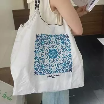 Китайская модная вышивка, большая вместительная белая нейлоновая сумка Medium