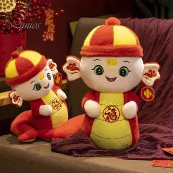 Китайская новогодняя кукла змея 2025 плюшевая змея, очаровательная змея-талисман, игрушка для украшения стола на весенний фестиваль 12cm