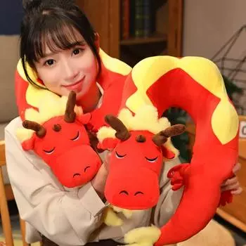 Китайская новогодняя плюшевая игрушка дракона, мягкая мягкая пена с эффектом памяти, полностью заполненная подушка для шеи, гладкая сенсорная подушка красный