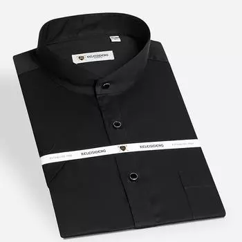 Китайская однотонная мужская рубашка с воротником-стойкой с короткими рукавами, мужская рубашка из 100% хлопка, деловая рубашка в китайском стиле S