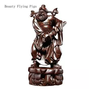 Китайская оригинальная резьба по черному сандаловому дереву, статуя Небесного Мастера Чжун Куя, украшение, поделки для дома и гостиной 20 см