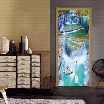 Китайская пейзажная живопись DIY наклейки на дверь и стену, домашний декор, гостиная, крыльцо, художественная роспись, самоклеящаяся съемный настенный плакат из ПВХ 38.5X200cmX2pcs