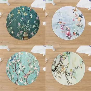 Китайская пейзажная живопись с принтом, круглый напольный коврик для дома, гостиной, дивана, спальни, ванной, украшения пола, ковер 40cm