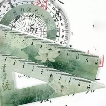 Китайская поэзия Зеленый Лотос Линейка 4 предмета Набор для студентов Прозрачный Треугольник Линейка Транспортир Канцелярские принадлежности Назад в школу Принадлежности