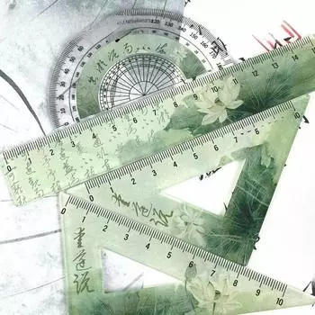 Китайская поэзия Зеленый Лотос Линейка 4 предмета Набор для студентов Прозрачный Треугольник Линейка Транспортир Канцелярские принадлежности Назад в школу Принадлежности