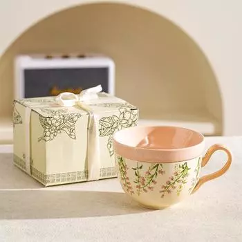 Китайская ретро чашка для кофе с цветочным узором и крышкой для дим-самов, бытовая маленькая свежая чашка для чая, большая емкость, подарочная керамическая чашка 460ML